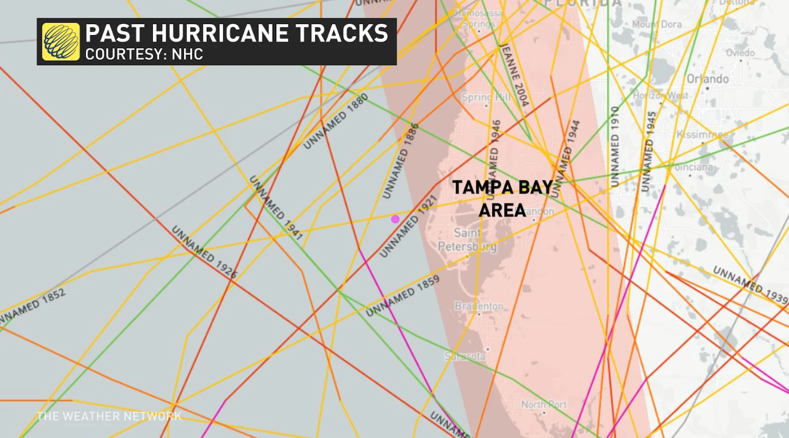 Tampa Bay Past Storm Tracks