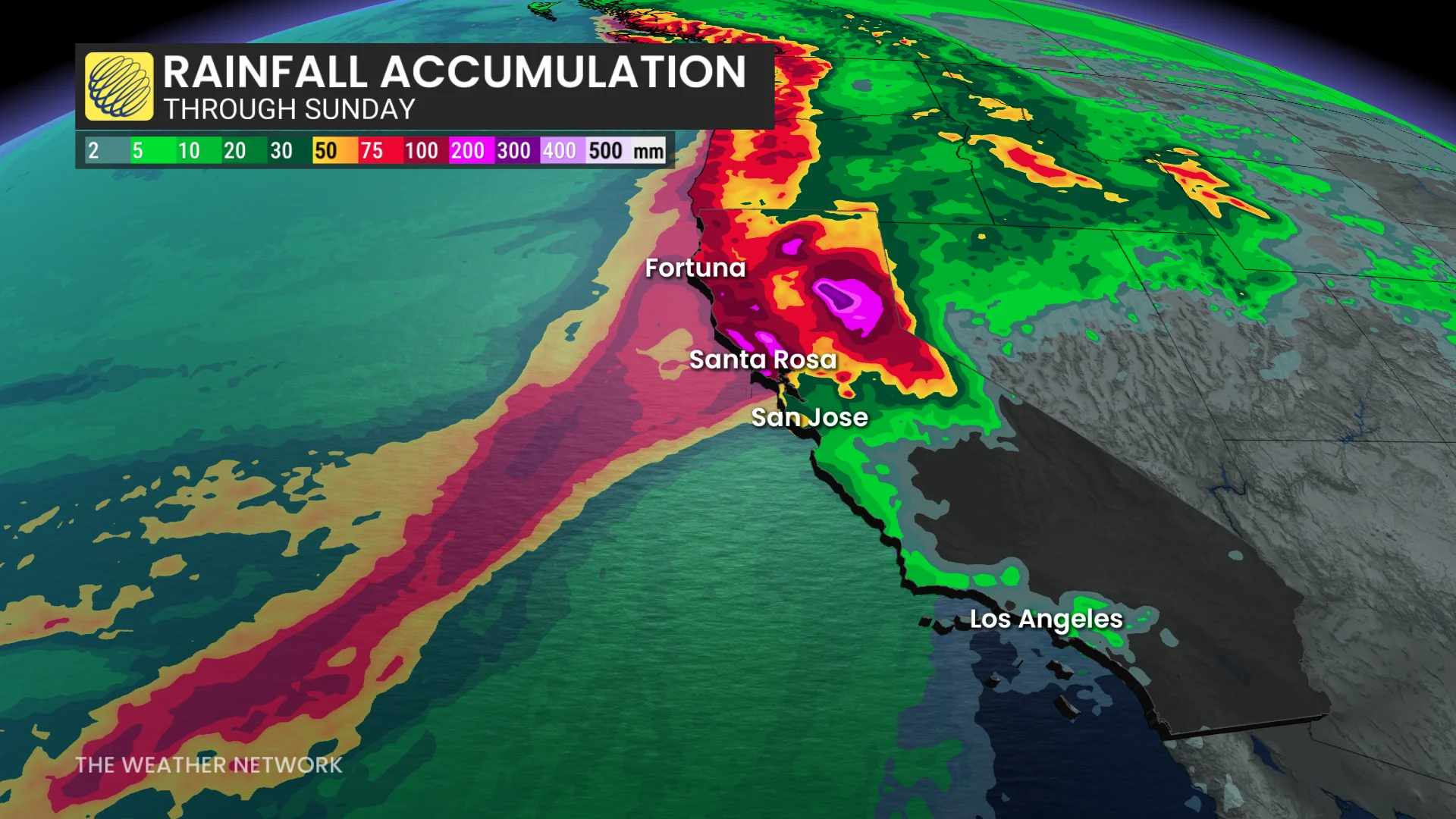 California precipitation through Sunday
