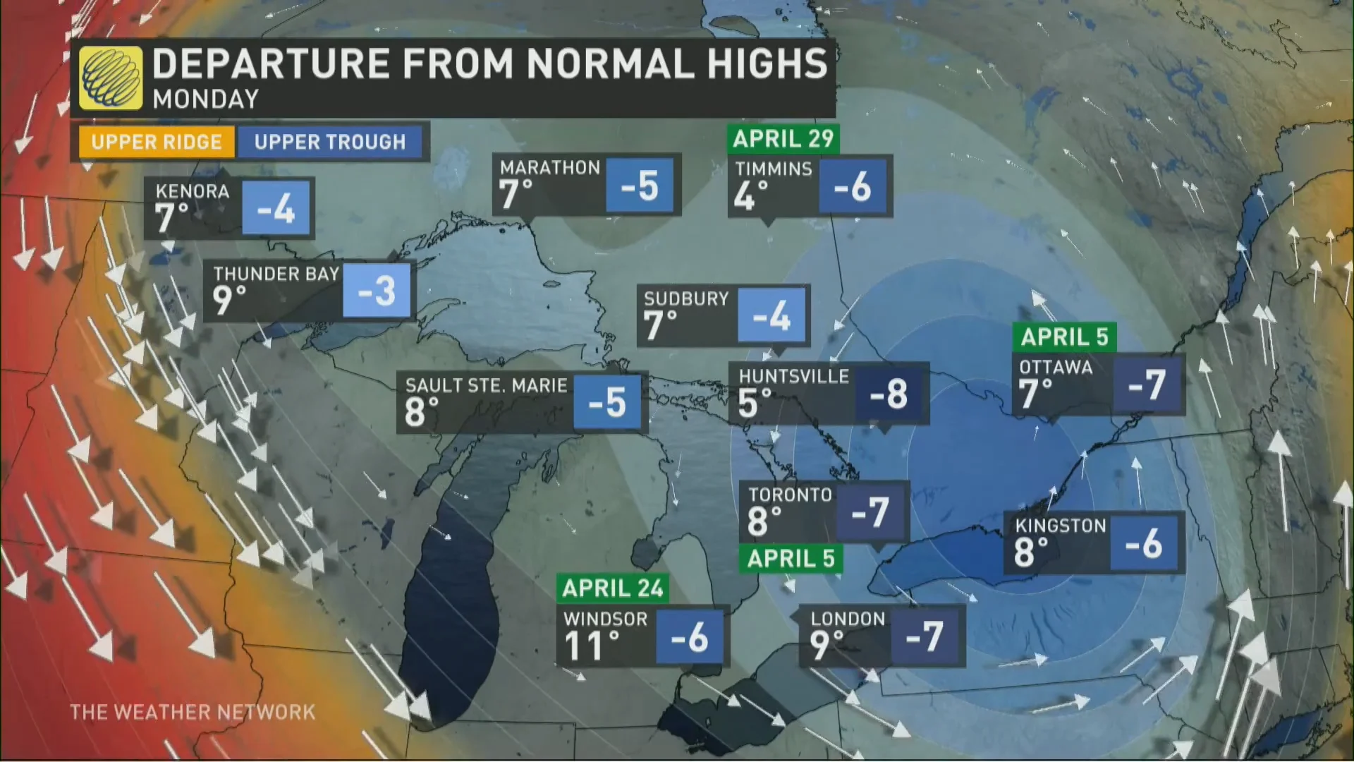 Monday high temperatures