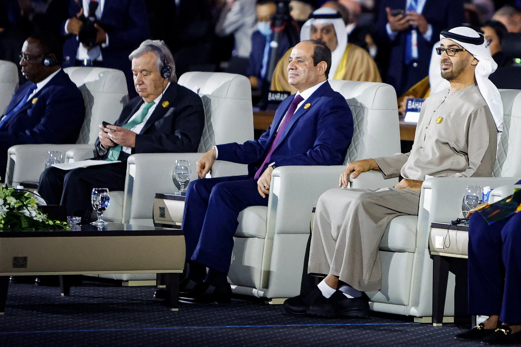 Secretary-General of the United Nations Antonio Guterres, Egyptian President Abdel Fattah al-Sisi and United Arab Emirates President Sheikh Mohamed bin Zayed Al-Nahyan attend the COP27 climate summit in Sharm el-Sheikh, Egypt November 7, 2022. (REUTERS/Mohammed Salem)