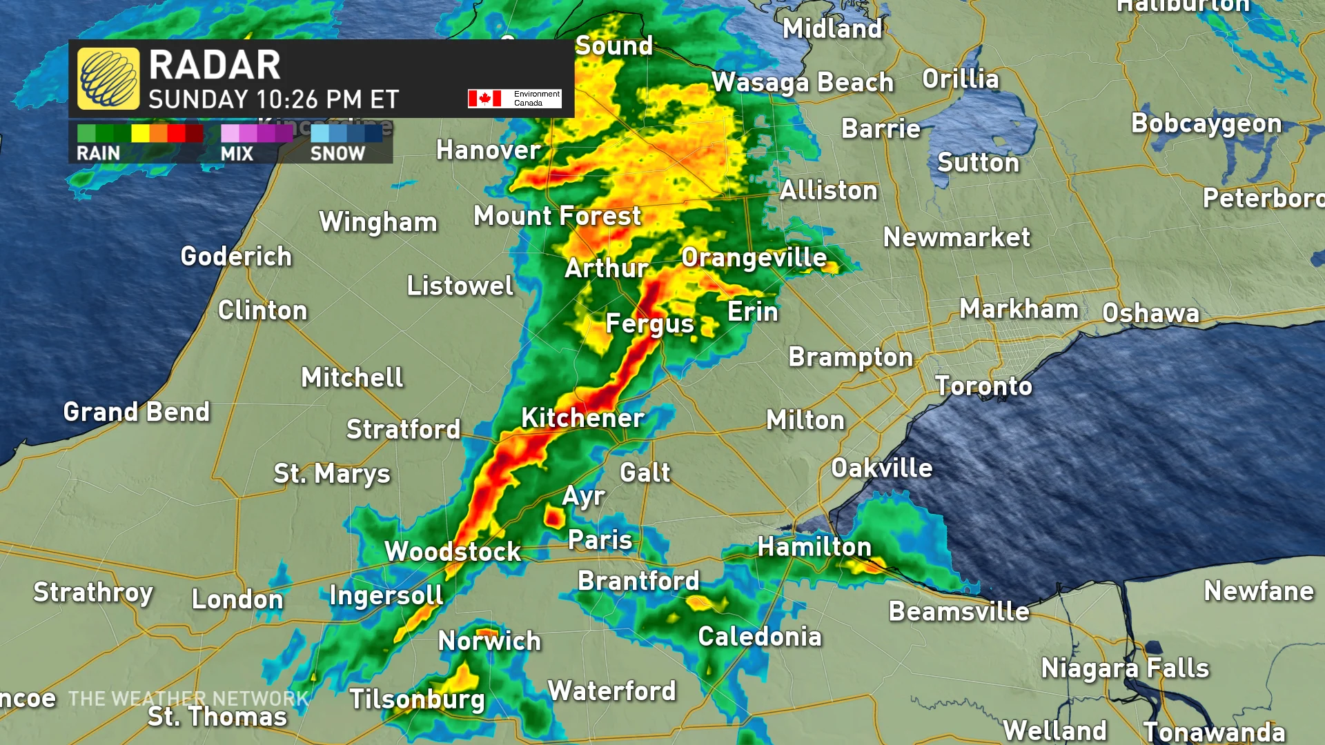 Baron - Sunday storms in southern Ontario radar over Fergus - Nov10