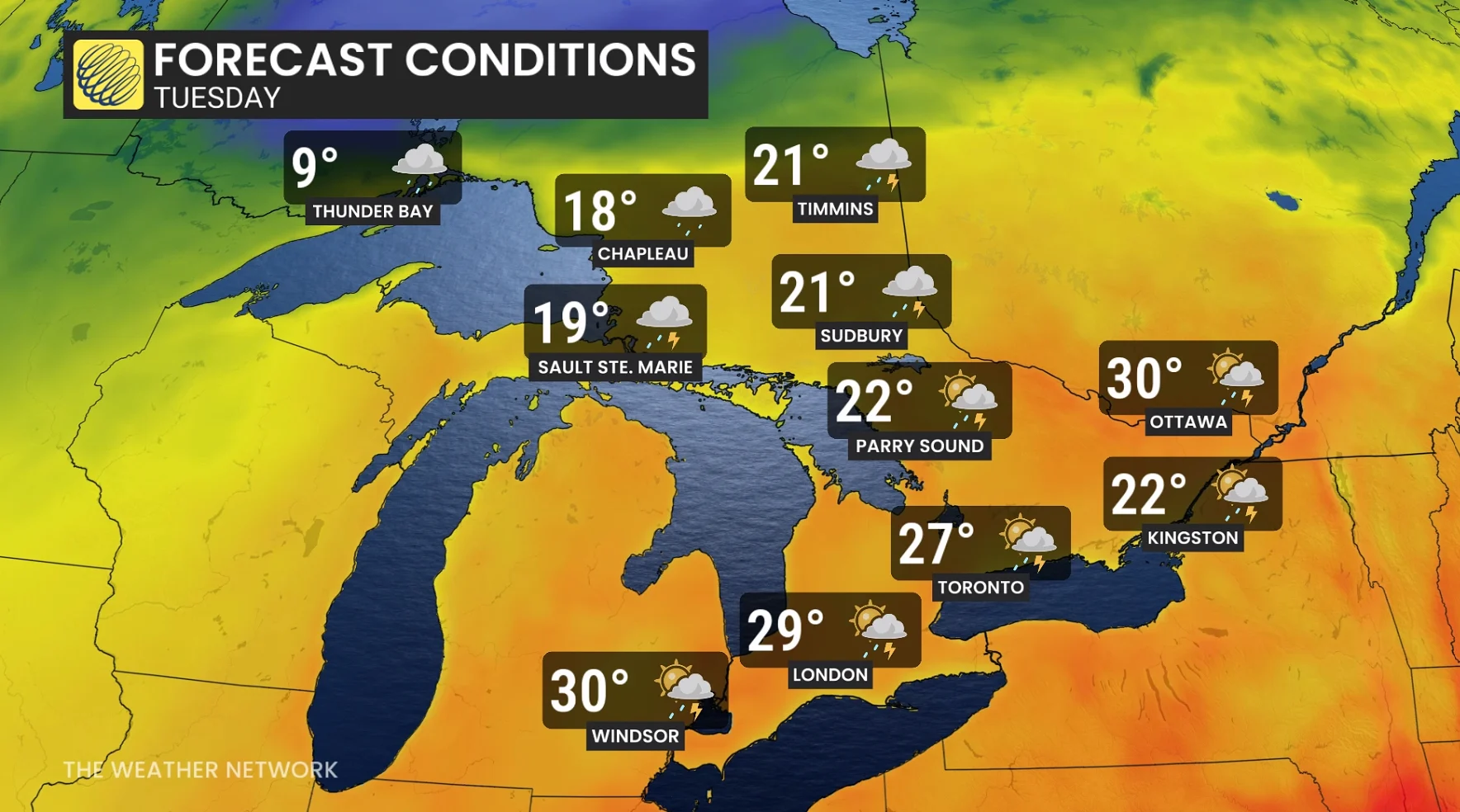 Ontario forecast conditions Tuesday
