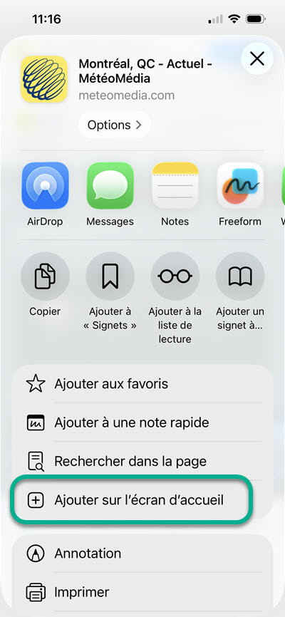 Ajouter sur l-écran d-accueil