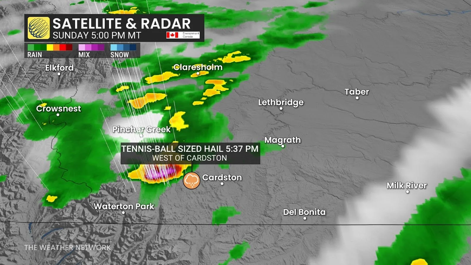 Alberta Sunday past radar hail - July 28, 2025