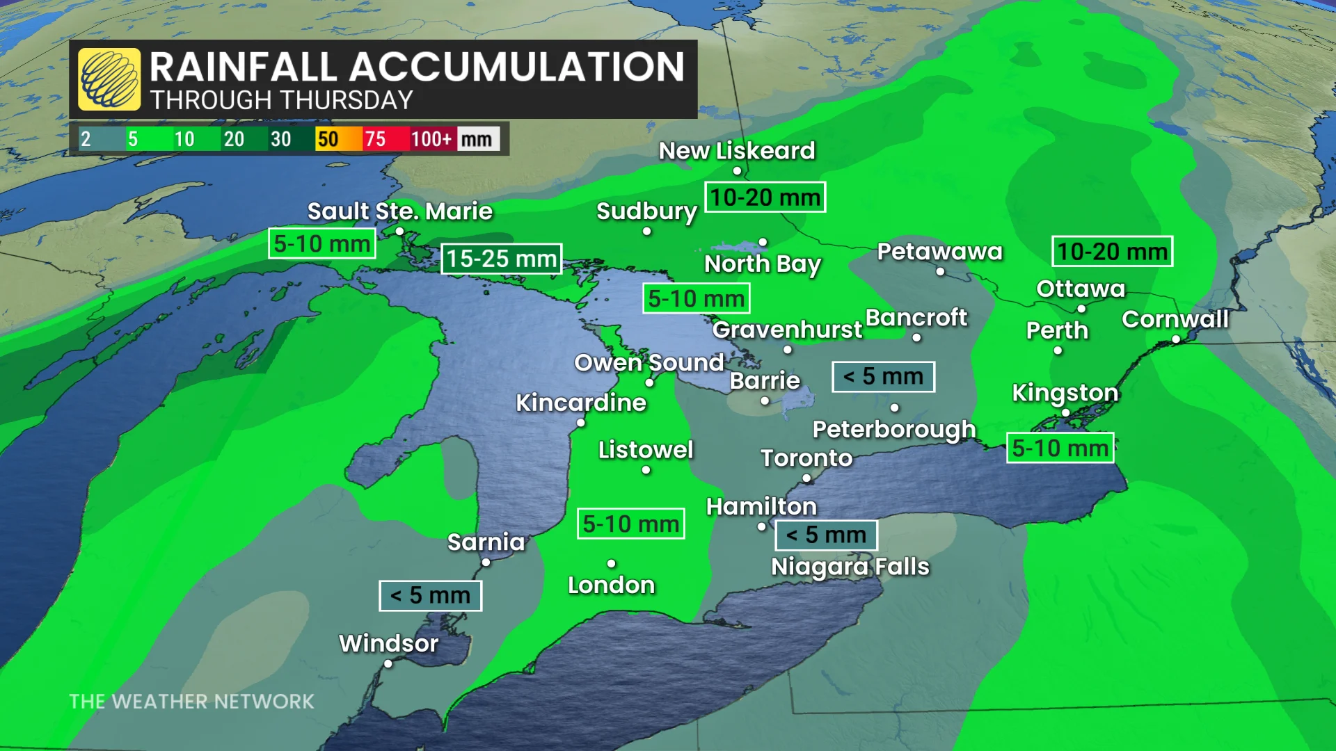 Ontario rainfall accumulation through Thursday