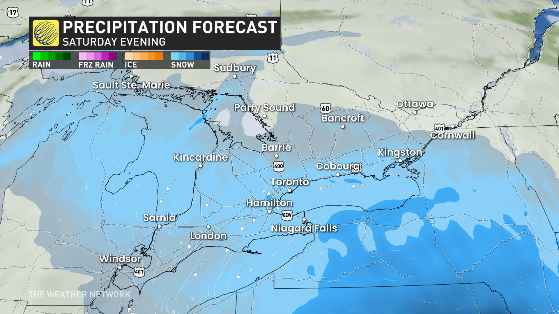 Ontario Saturday evening precipitation forecast