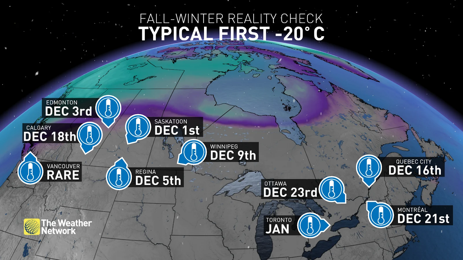 Canada typical first -20C temperature