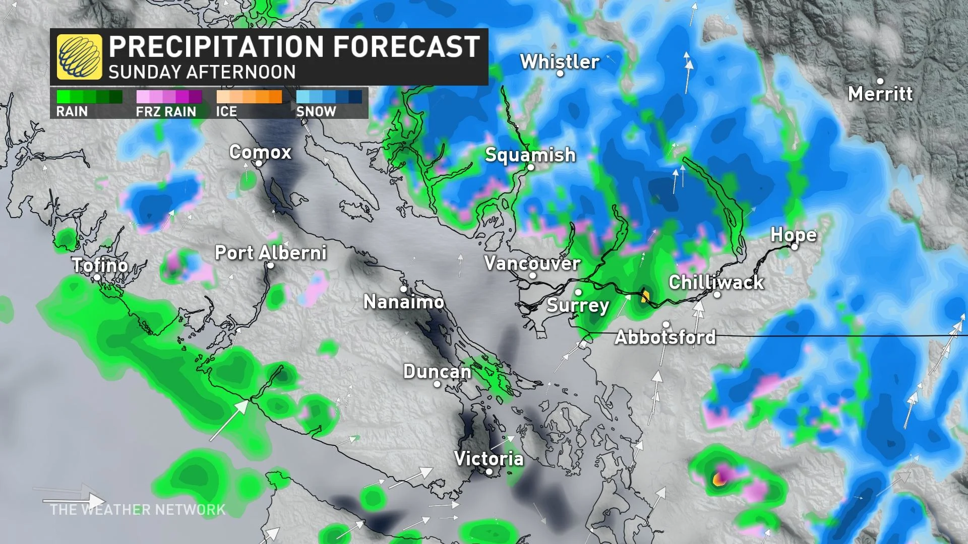 BC precip Sunday afternoon