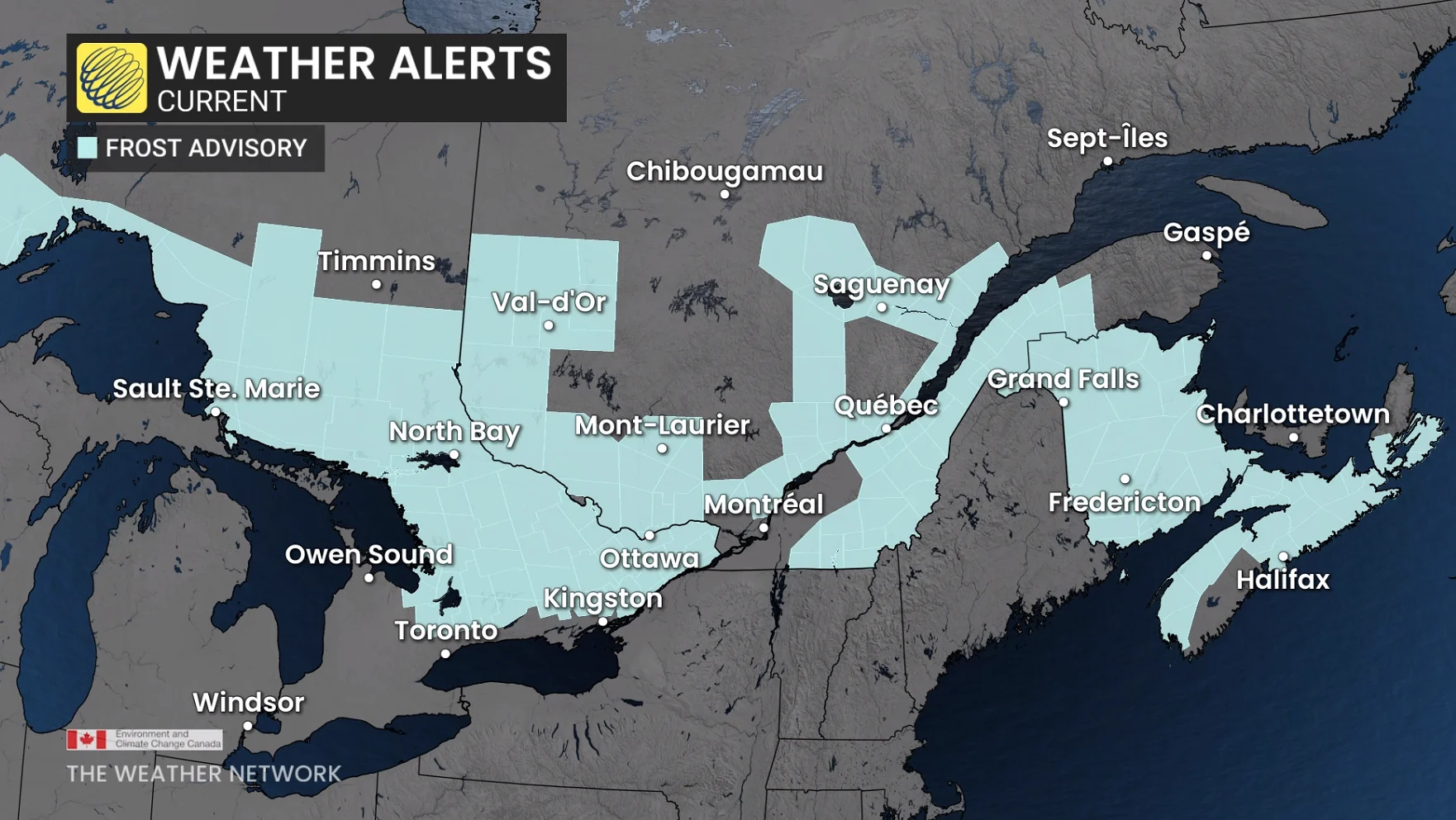 Eastern Canada Frost Advisories Thursday