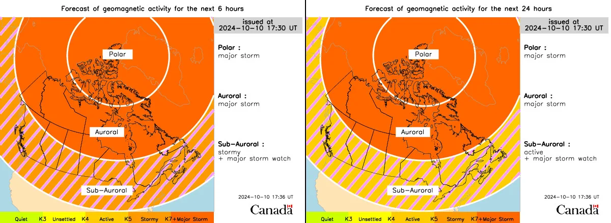 Oct 10-11 1730UT update - geomagnetic forecast - Space Weather Canada