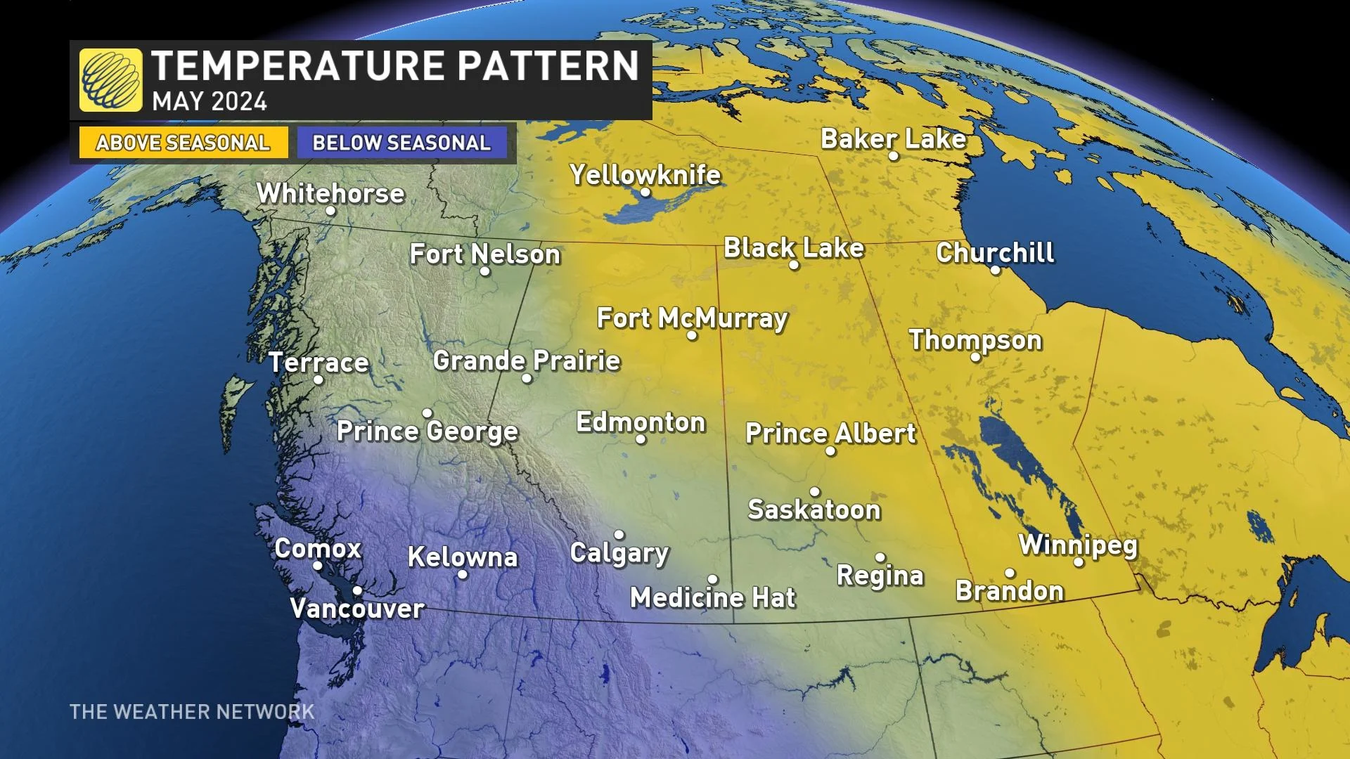 Western Canada temperature outlook for May