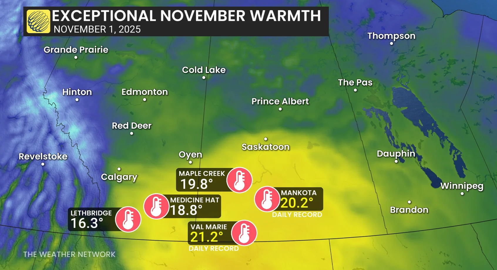 Exceptional November warmth/Nov. 1 on the Prairies