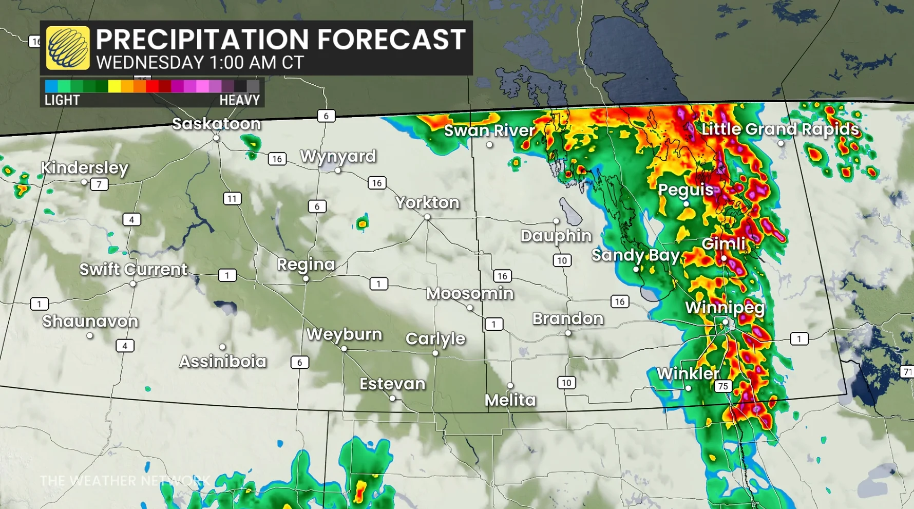 Prairies precipitation timing Wednesday overnight