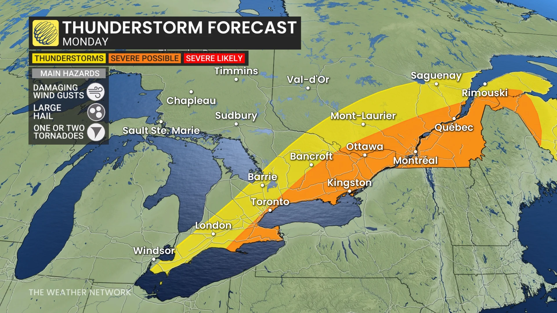 Ontario-Quebec storm risk Monday