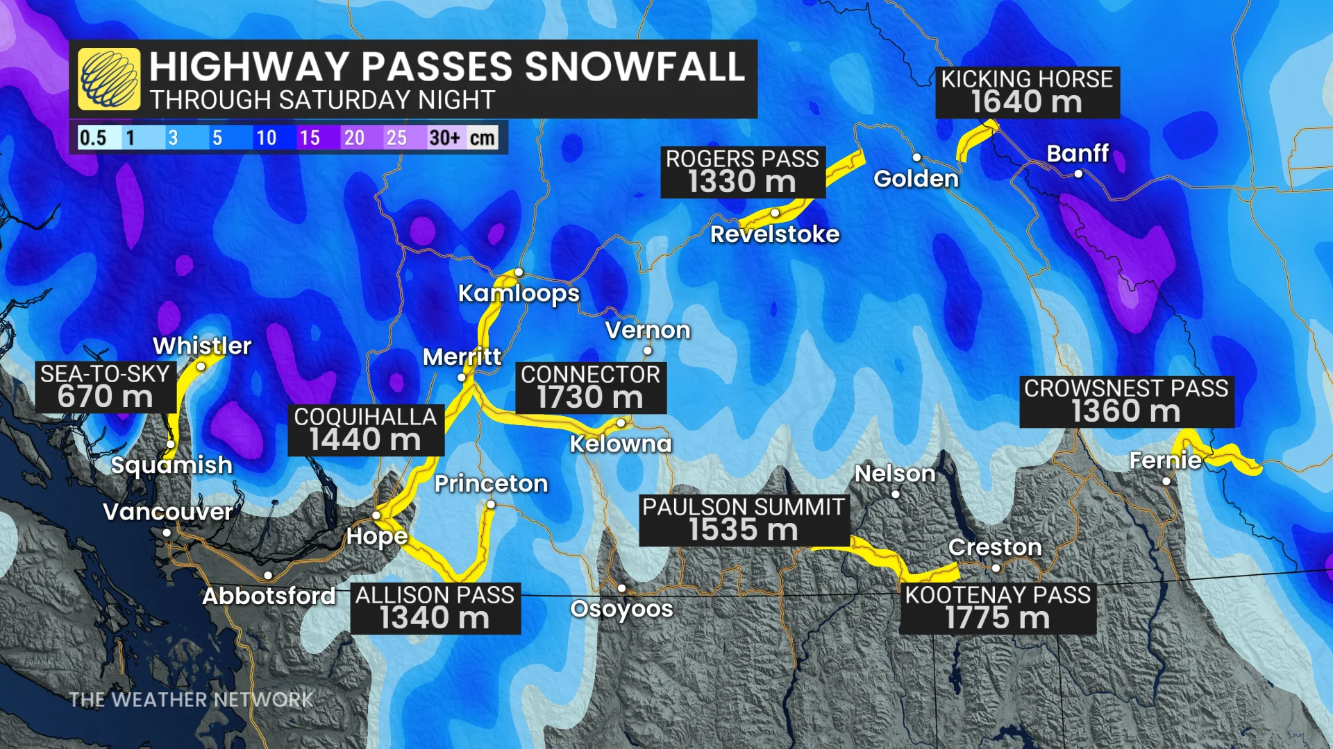 B.C. Interior forecast snow along mountain highways - Oct. 23, 2026