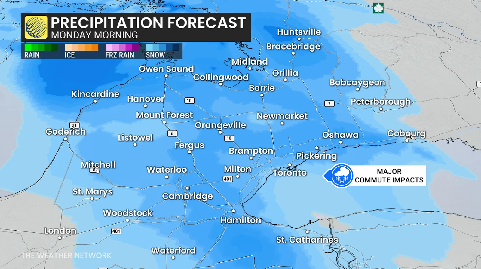 Ontario precipitation forecast Monday morning
