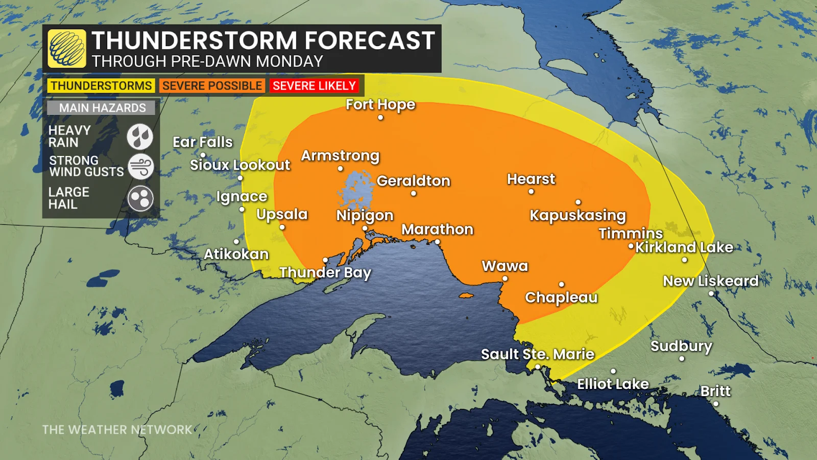 Ontario thunderstorm forecast Sunday night