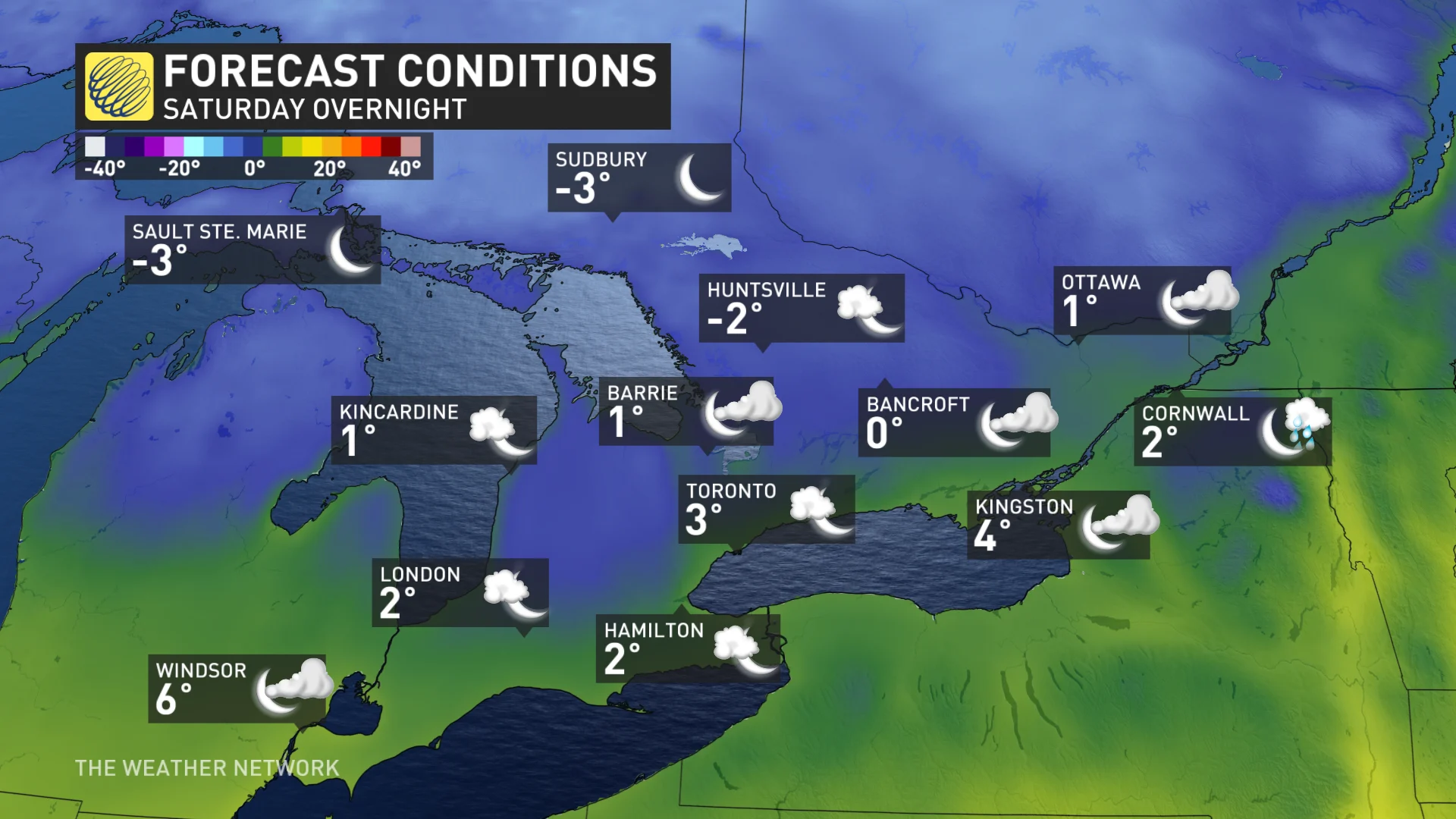 Ontario Saturday overnight temperatures
