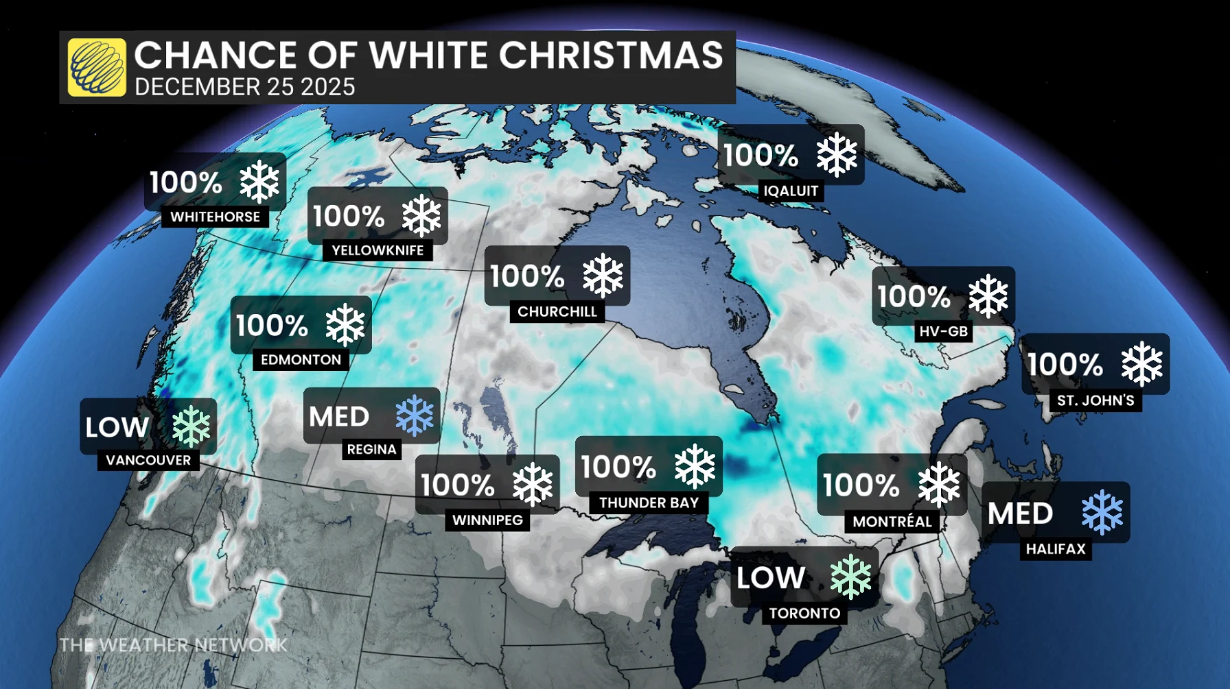 Canada chances of a white Christmas 2025