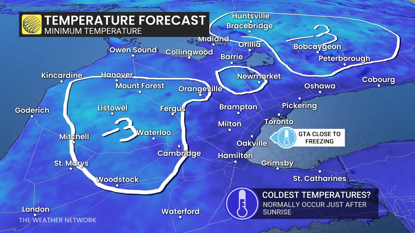 Southern Ontario temperature forecast minimum
