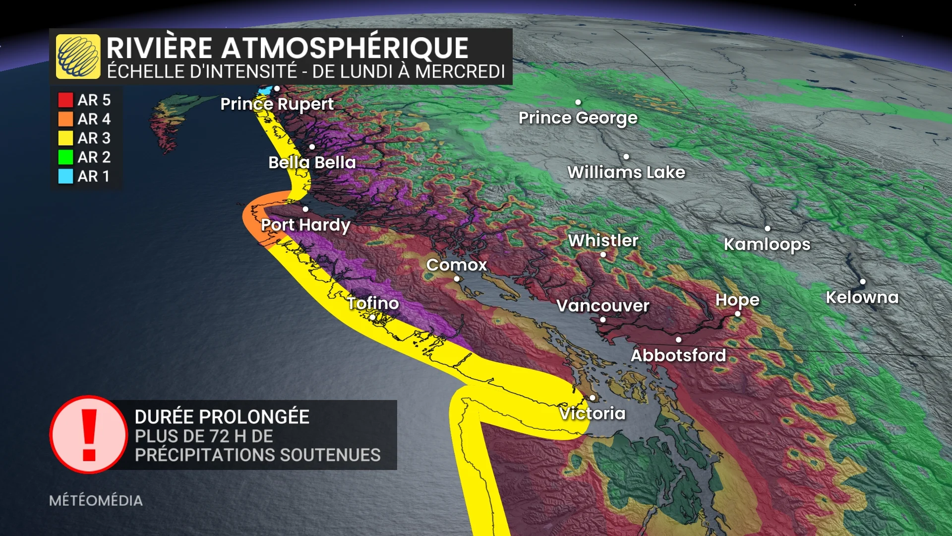Une forte rivière atmosphérique pourrait causer des avalanches dans ce secteur