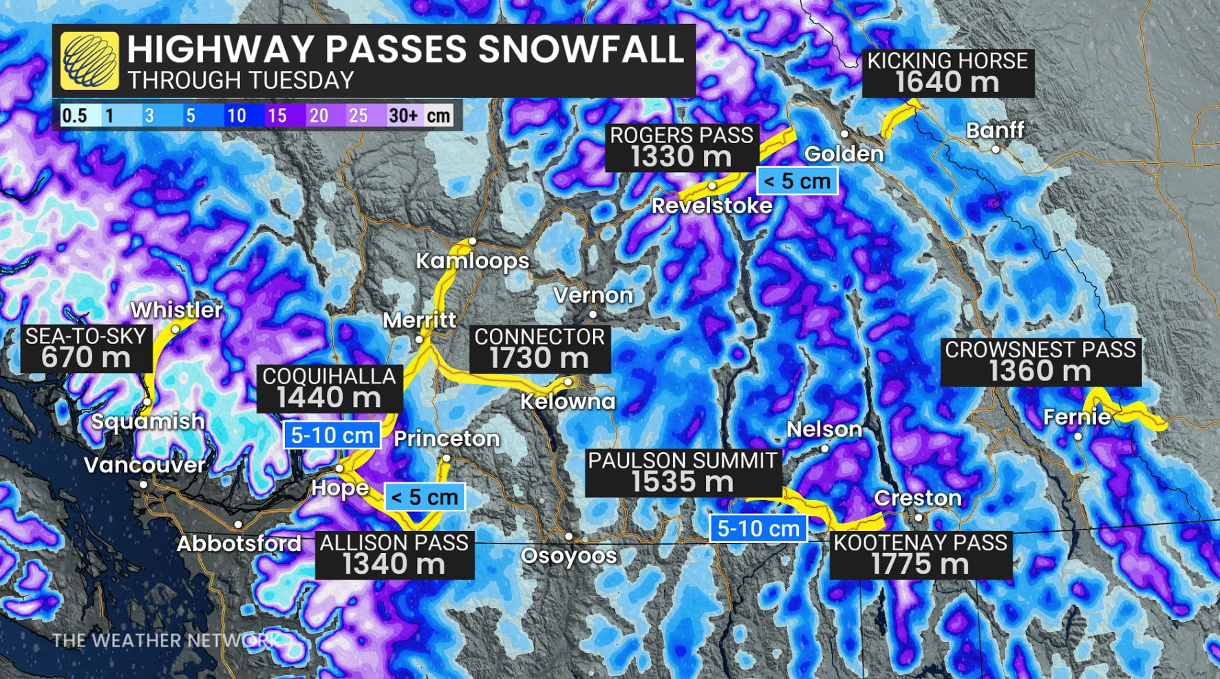 B.C. snowfall highway passes through Tuesday