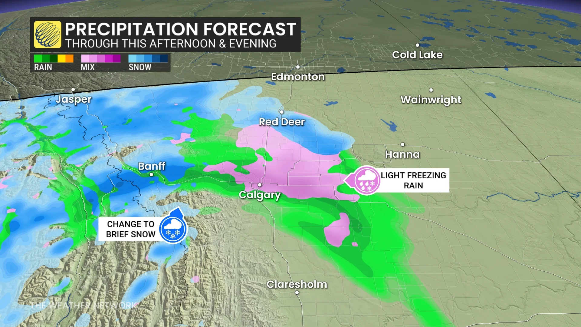 Alberta precipitation forecast Tuesday afternoon and evening