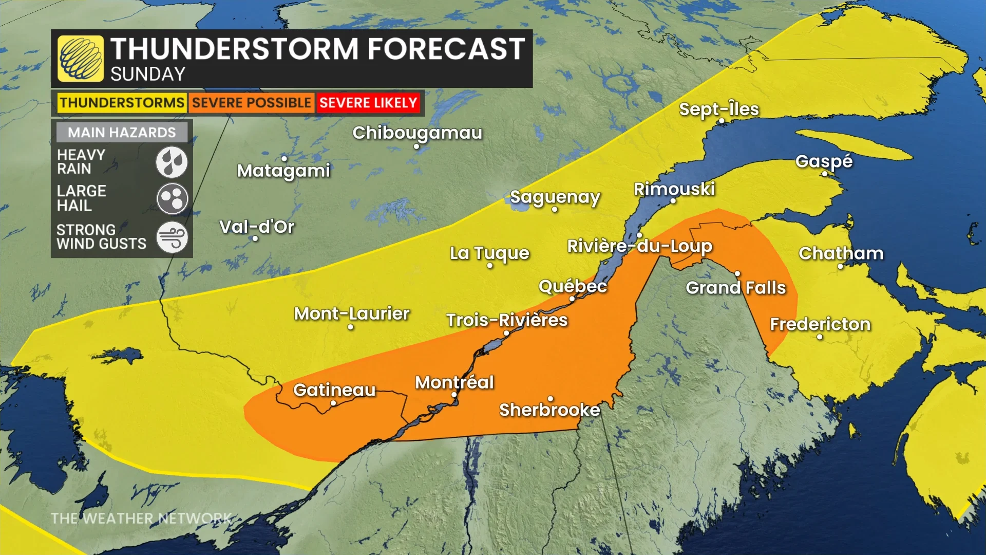 Quebec thunderstorm forecast Sunday