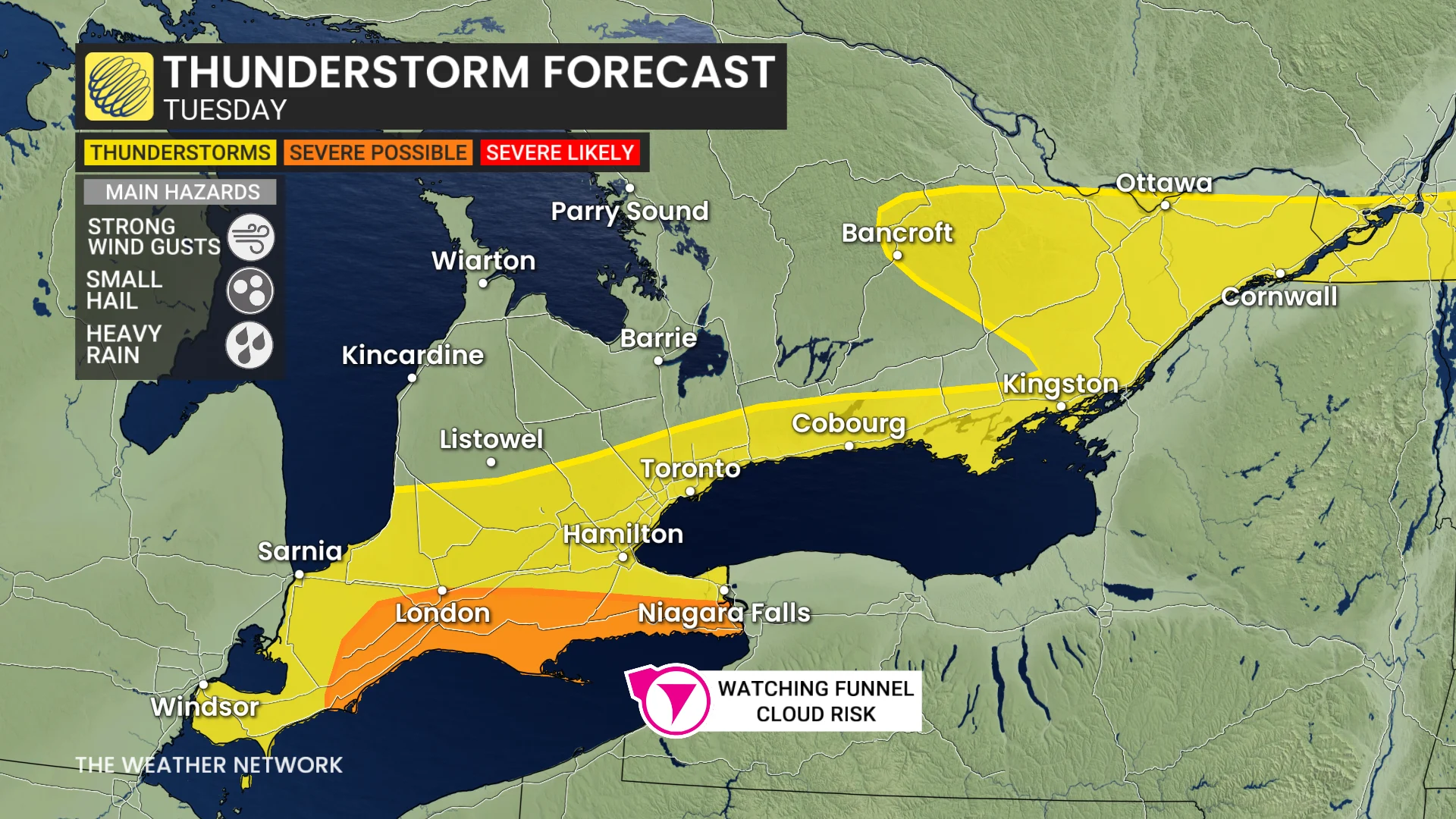 Ontario storm risk map Tuesday