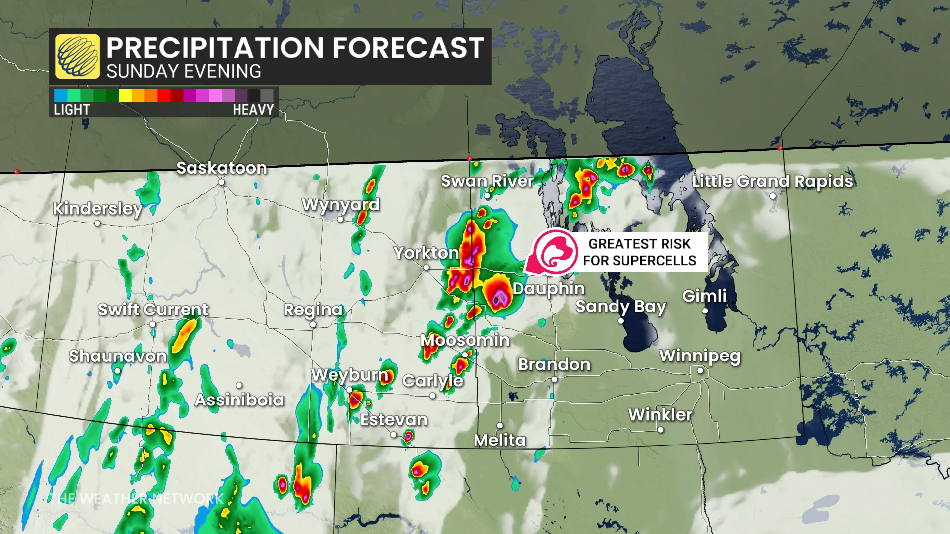 Prairies precipitation Sunday evening