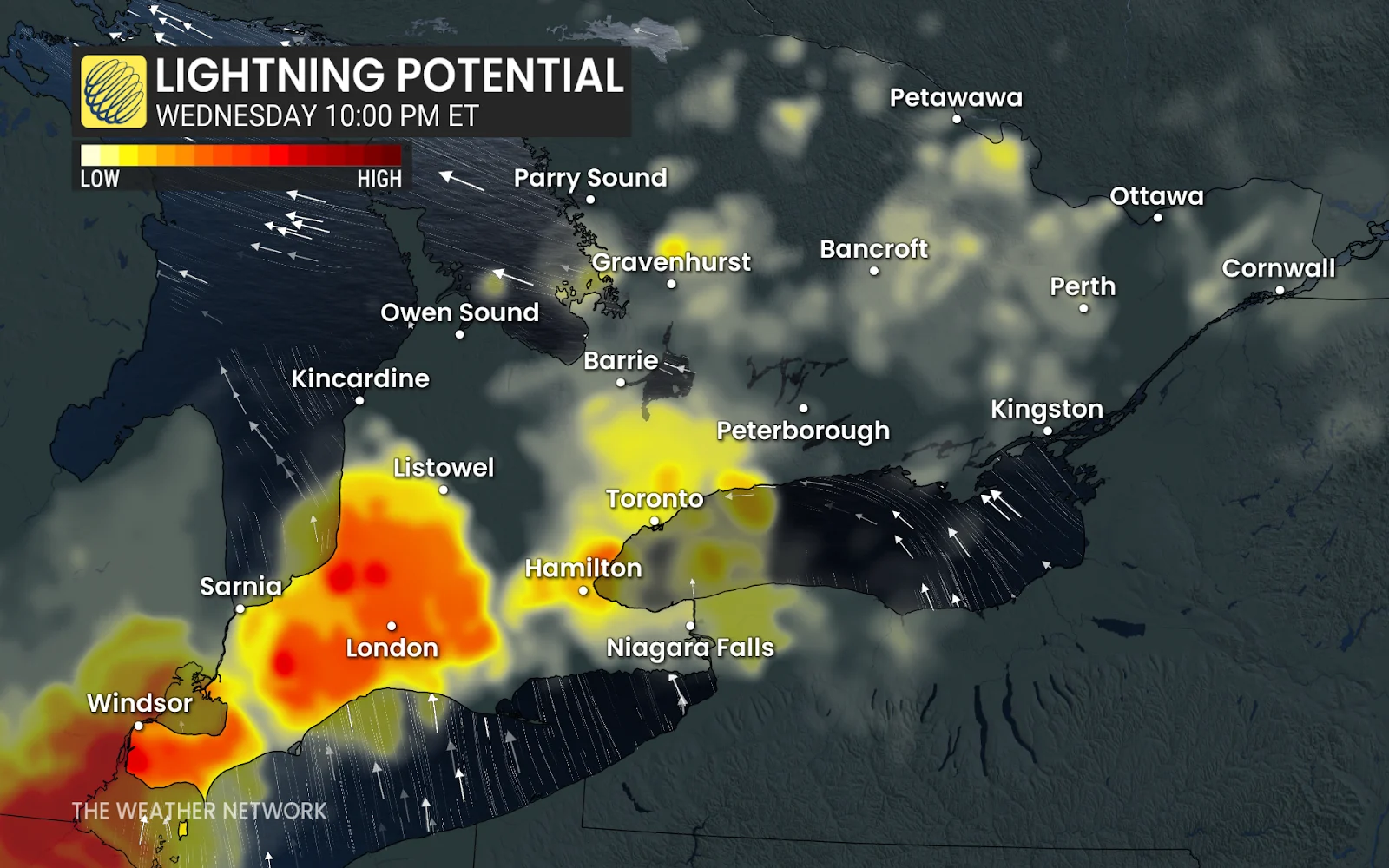 Southern Ontario Wednesday overnight lightning potential - April 2, 2025