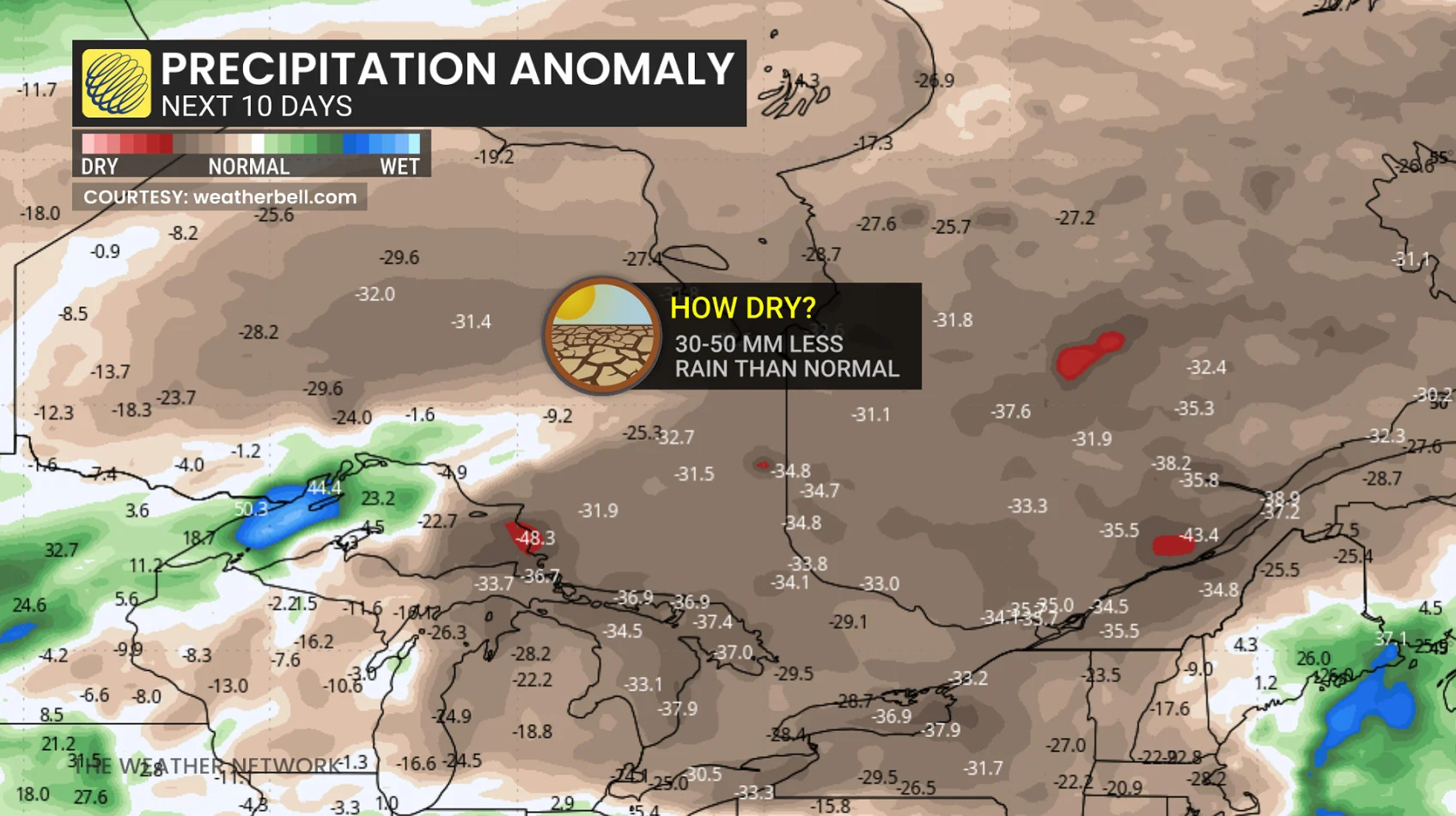 Ontario Precip Anomaly Next Ten Days