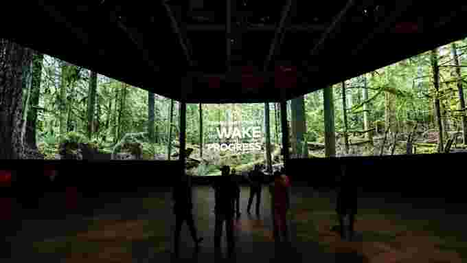 Installation view of In the Wake of Progress at the Canadian Opera Company Theatre, Toronto.  (© Jim Panou)