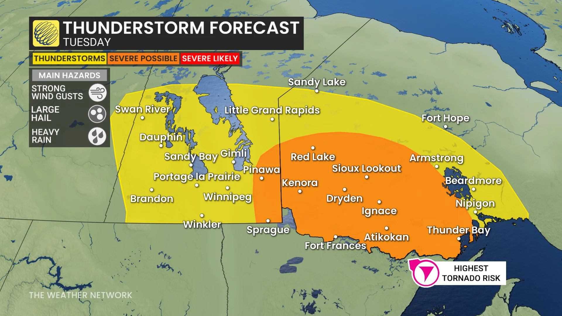 Manitoba and northeastern Ontario Thunderstorm forecast