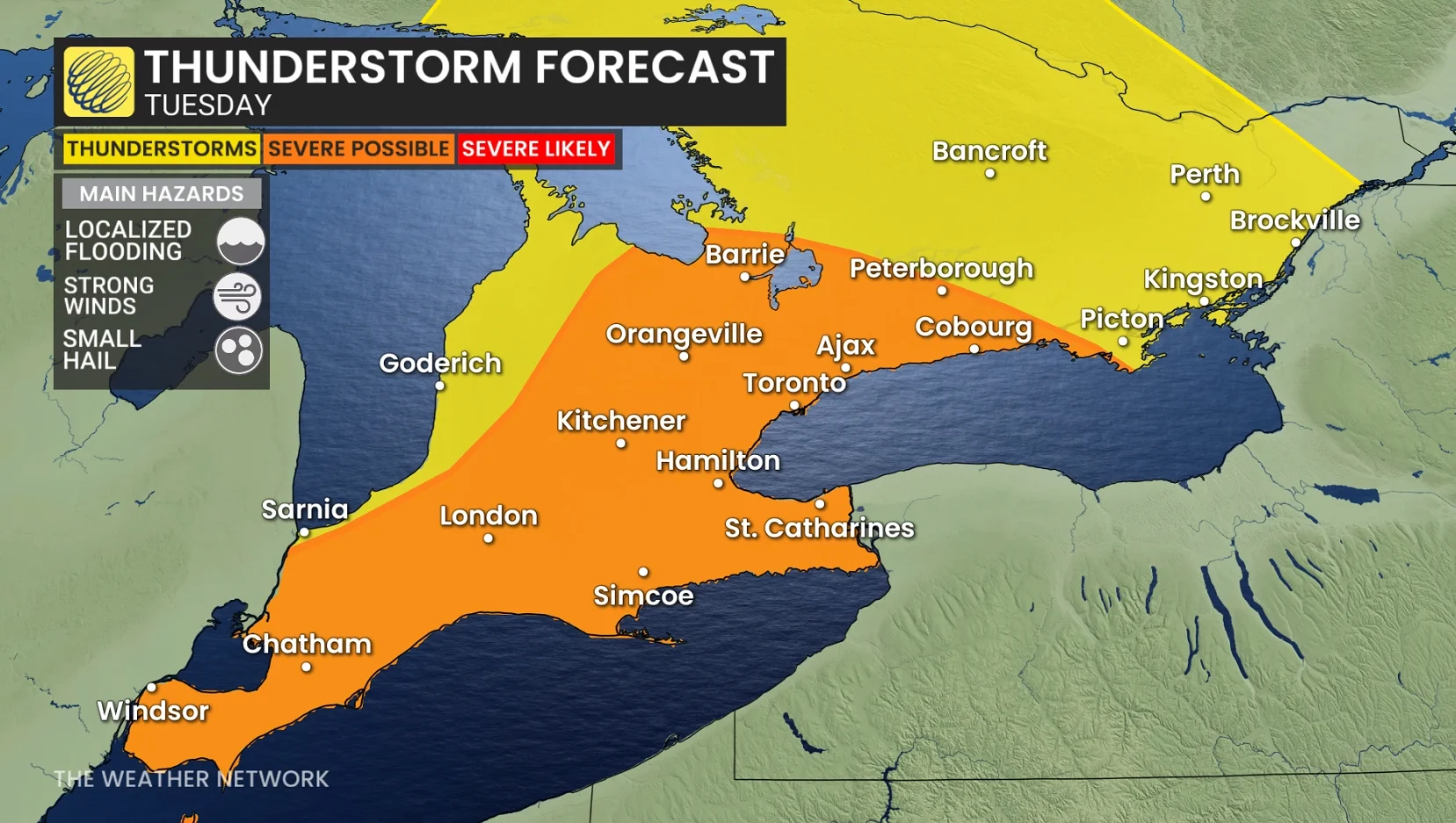 Ontario thunderstorm forecast Tuesday