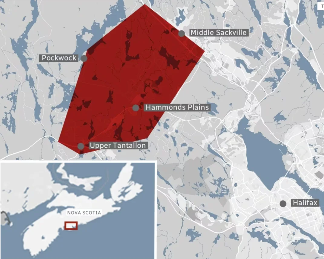 CBC: This map highlights the areas affected by the wildfires. (CBC)