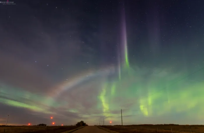 Rare shot of a moonbow and auroras from Alberta goes viral