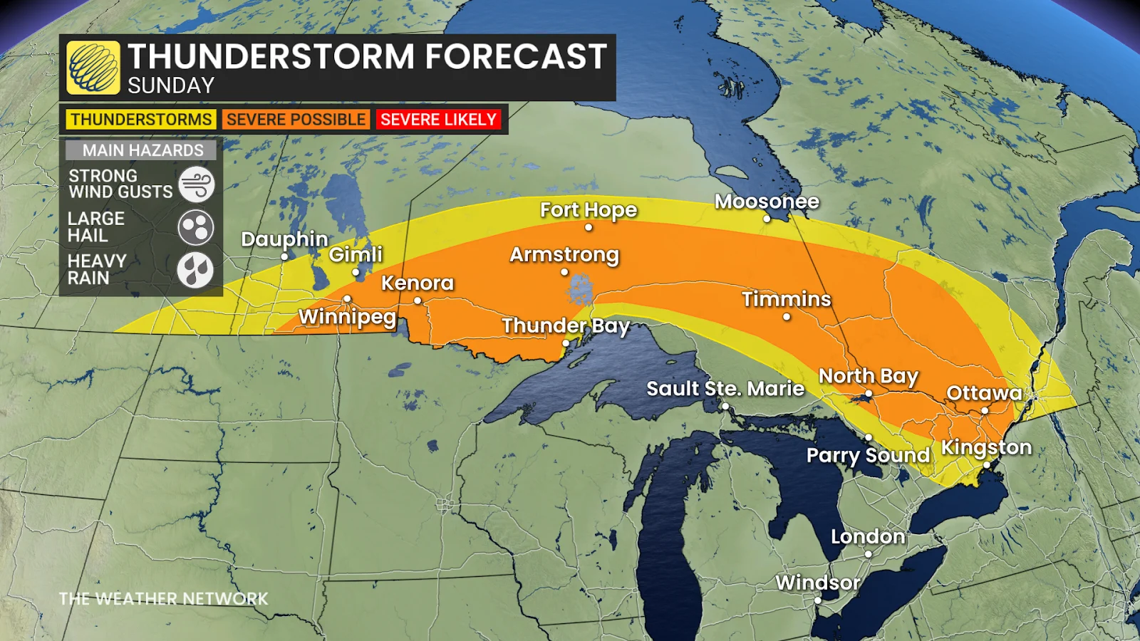 Ontario thunderstorm forecast Sunday