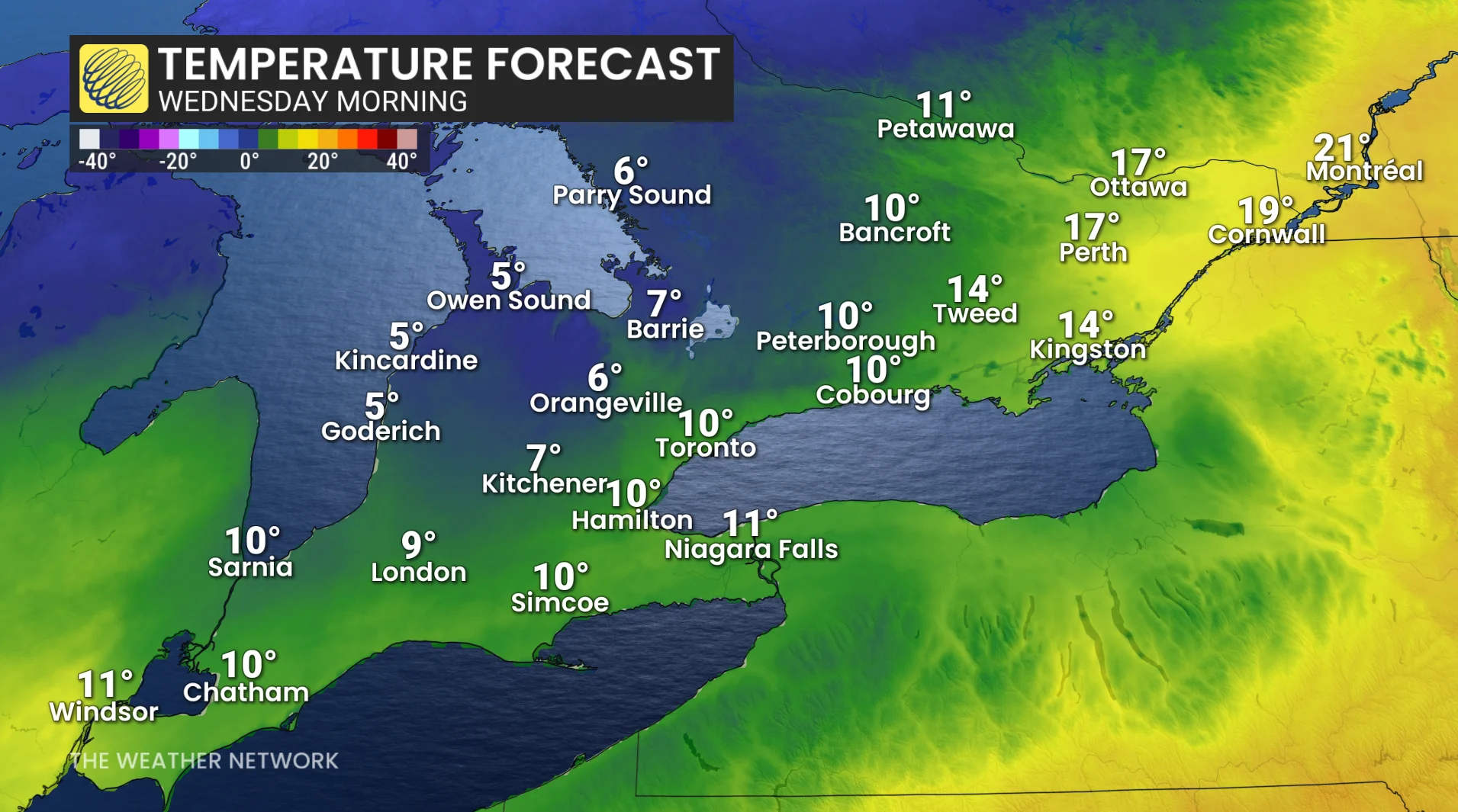 Ontario temperatures Wednesday morning