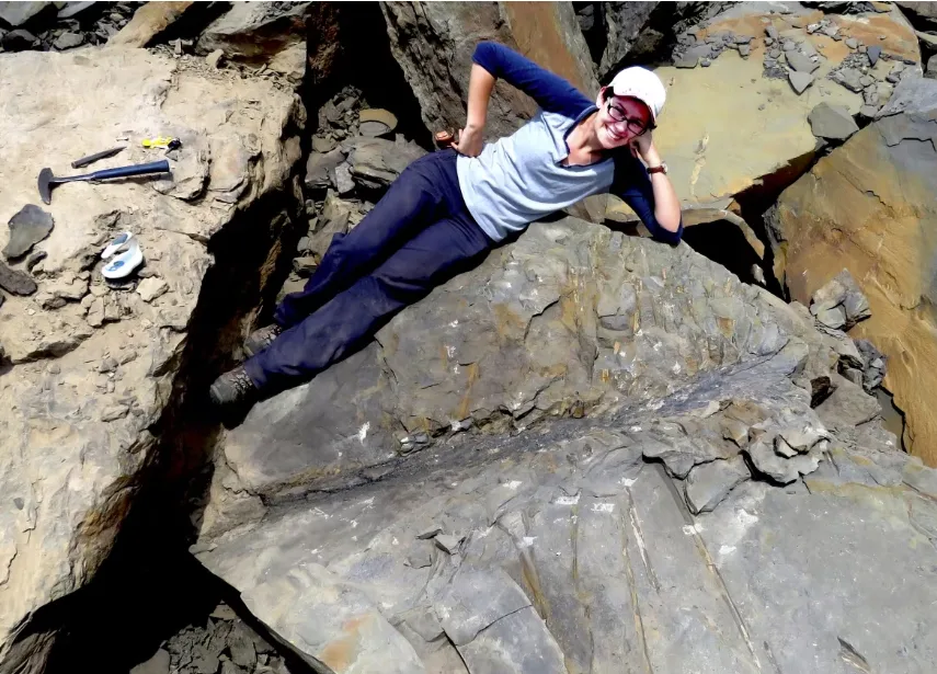 CBC: Olivia King, a researcher at St. Mary's University and the New Brunswick Museum, discovered the fossil with her colleague Matt Stimson at Sanford Quarry in Norton, N.B. (Matt Stimson)