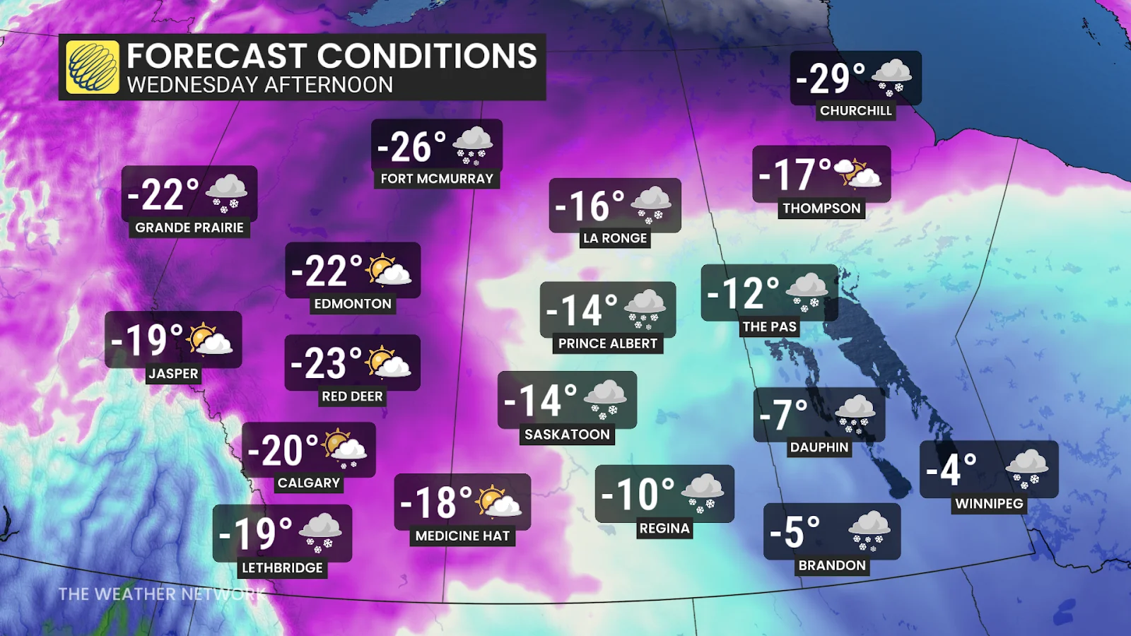 Prairies, Winter, Snow, Snowfall, Cold, Canada, Manitoba, Alberta, Saskatchewan, Feb. 18, 2026. (The Weather Network/Kevin Mackay)