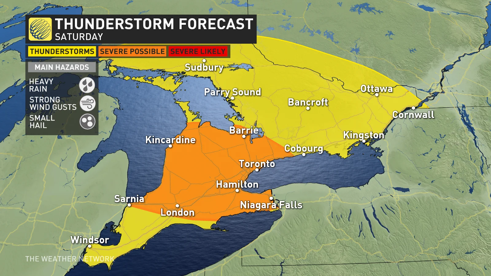 southern Ontario Saturday storm risk map June 21 2024