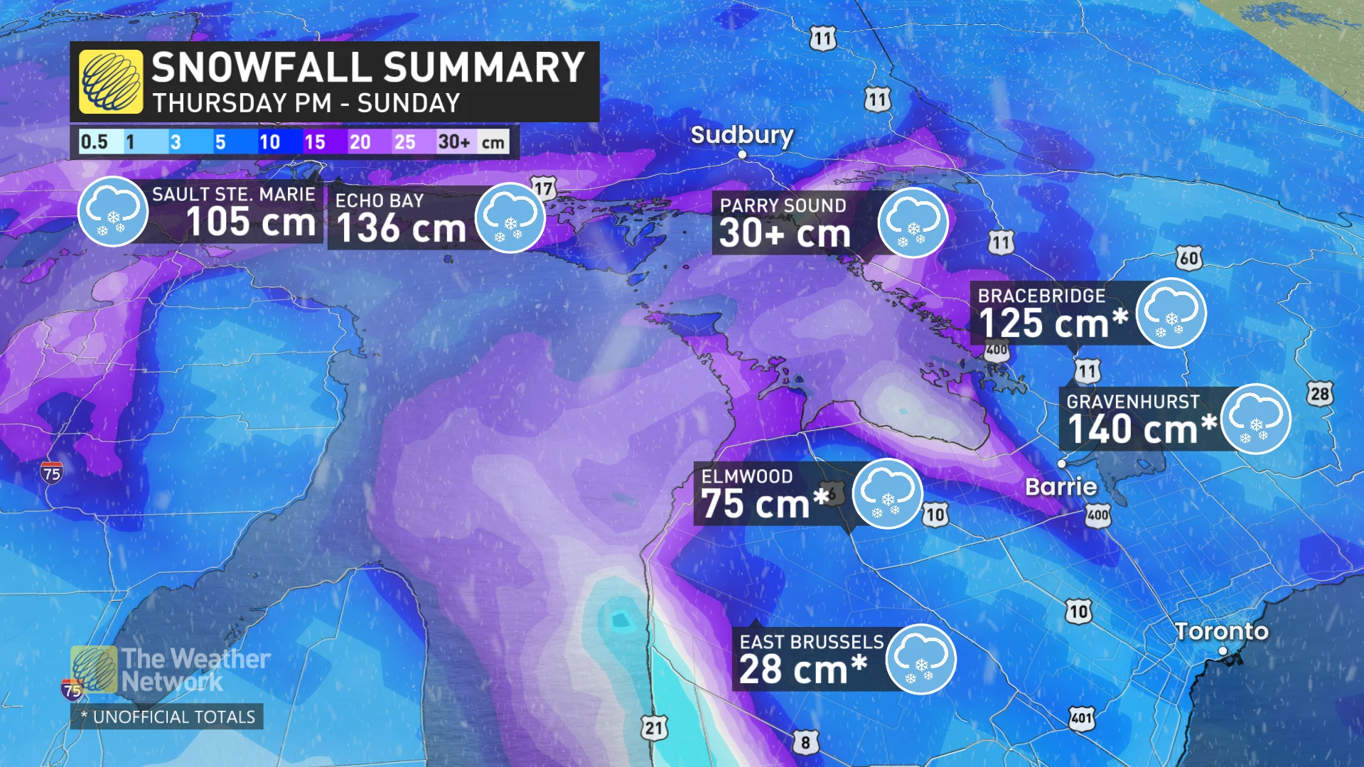 Baron - Ontario snowfall summary Nov 30