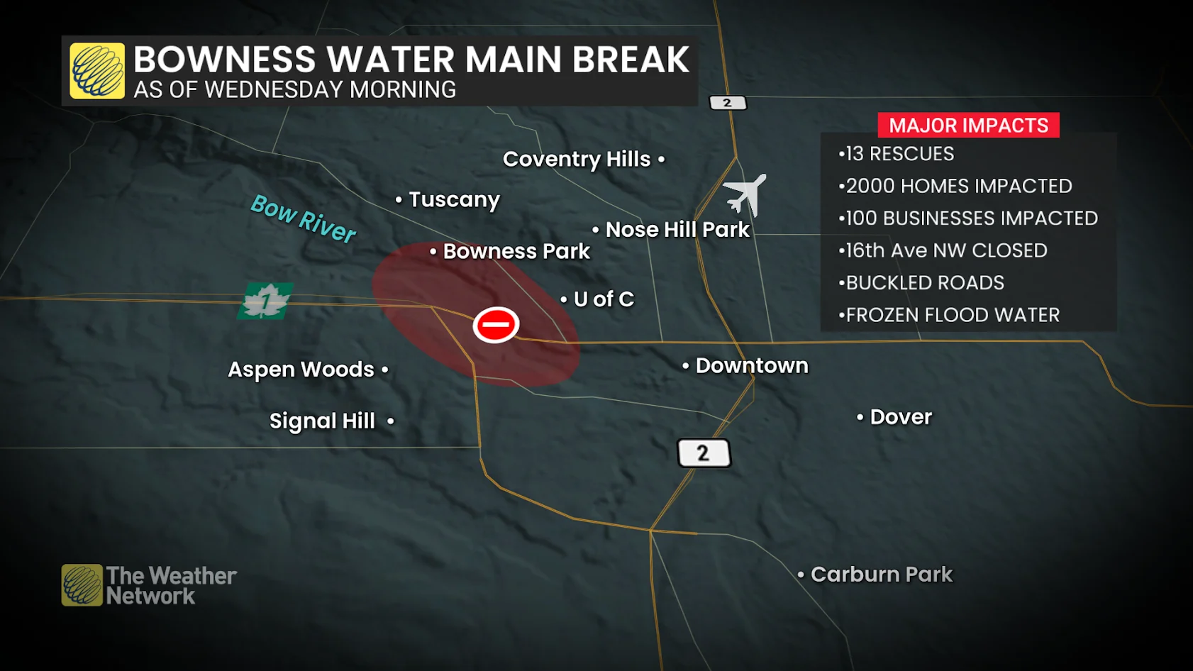 Calgary Bowness water main break impacts - Dec. 31, 2025