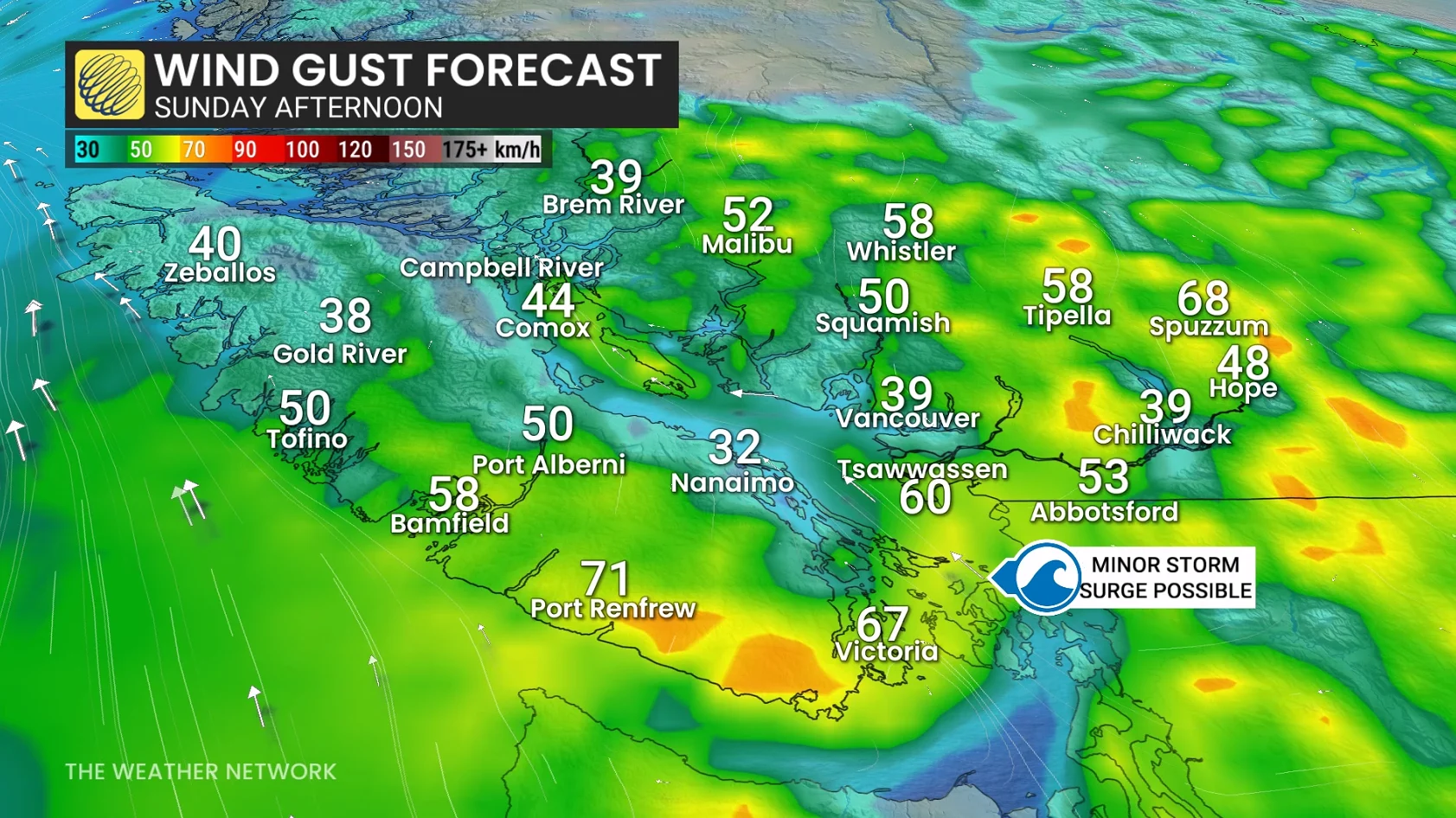 B.C. wind gust Sunday afternoon