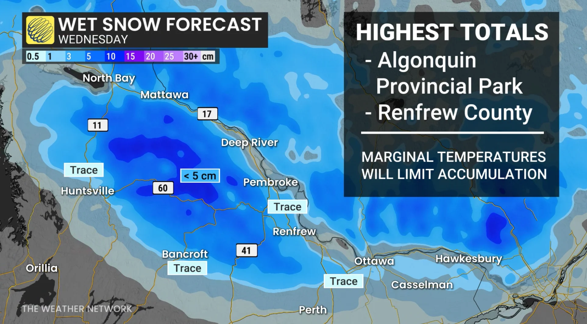 Wednesday. Nov. 5, 2025: Snowfall forecast southern Ontario, including Ottawa