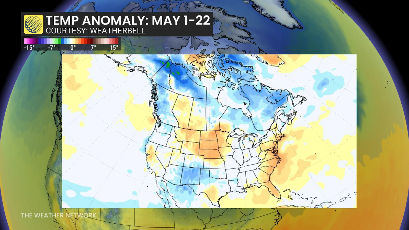 Canada temperature trend first half of May - May 23, 2025