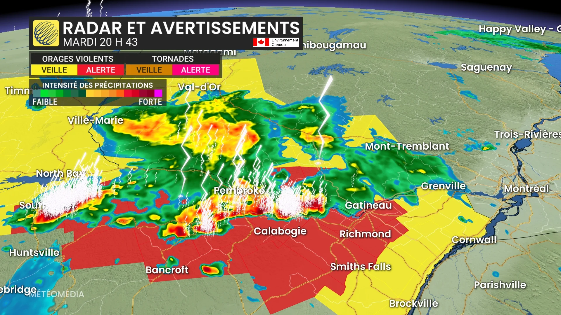 Orages violents au Québec mardi