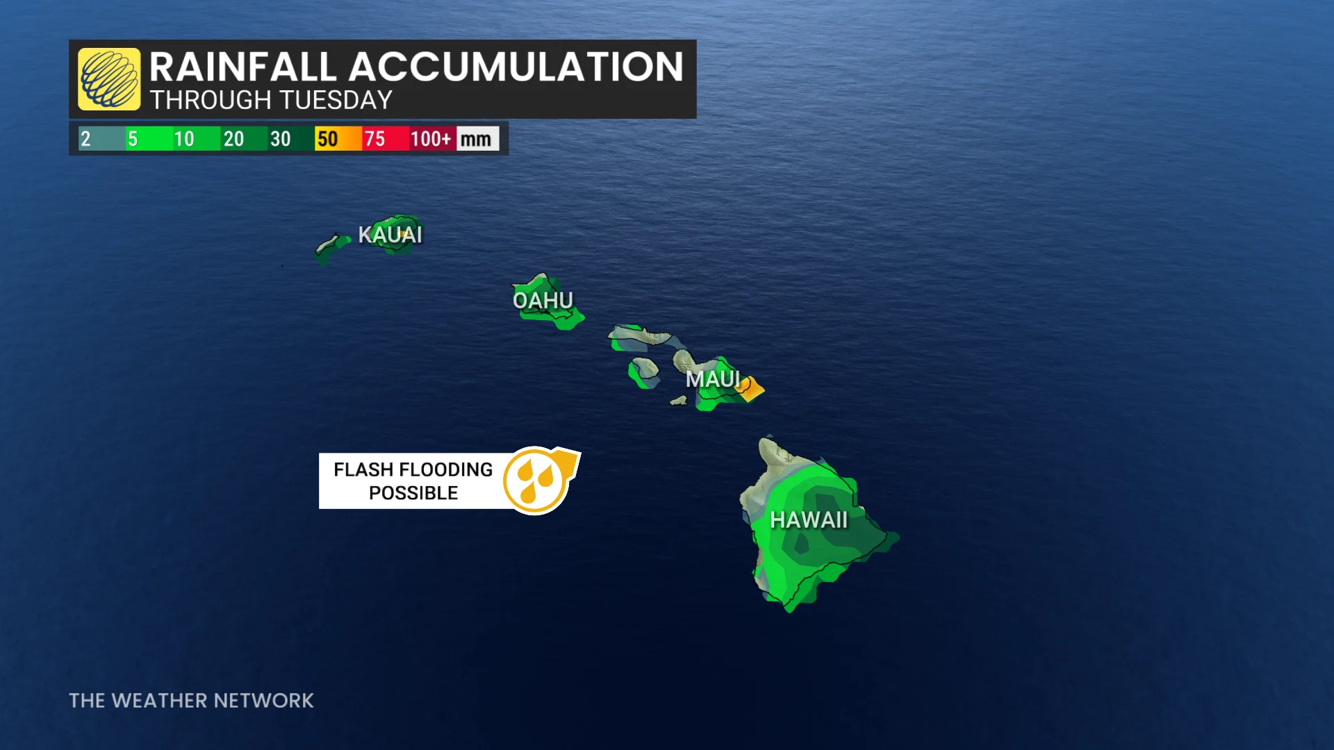 Hawaii rainfall forecast through Tuesday