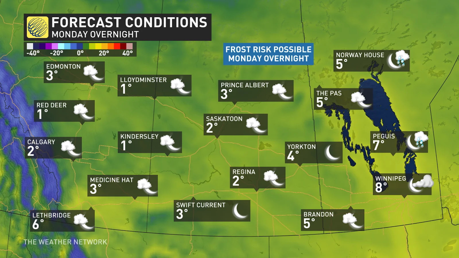 Prairie temperatures Monday night